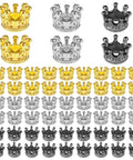Mini Crown Beads 60 Pcs Set for DIY Jewelry Making Gold Silver Black 3D Alloy Crown Charms Large Hole Spacer Beads organized neatly
