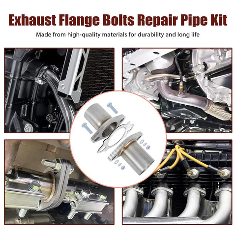 Top Shelf 2.25 Inch Exhaust Flange Pipe 2 Bolt Slotted Flange Stainless Steel Quick Fix Repair Kit with bolts and gasket.