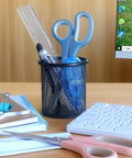 8.5 Inch Pastel Scissors 3 Pack Ultra Sharp Stainless Steel Heavy Duty Kitchen Shears on desk near keyboard and notebook