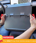 Tesla Model 3 Y Alset Tray Center Console Organizer held by hands showing folding mechanism
