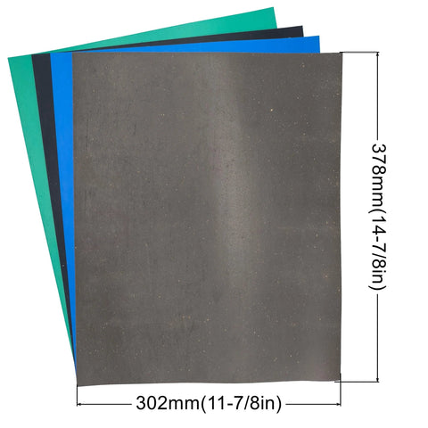 Front view of gasket making paper sheets set, high-temp chemical-grade, four mixed-color sheets, 302 x 378 mm
