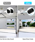 Comparative view of garage door operation before and after using Two Piece Screw Drive Garage Door Opener Coupler Set Compatible With LiftMaster Chamberlain Sprockets Replacement 25C20 25A18 Fixes Broken Shaft Easy DIY Installation Works With 1000SD 2000SD 1000SDR Models, showing damaged and new couplers.