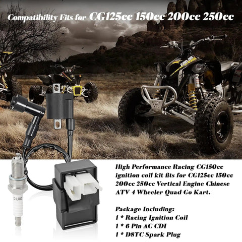 Beefed Up High Performance Ignition Coil Kit With 6 Pin AC CDI Box Spark Plug For CG125cc 150cc 200cc 250cc Engines fitted on ATVs