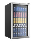 Wine And Beverage Cooler With Glass Door 128 Can Capacity Mini Fridge For Home Or Office Adjustable Removable Shelves Silver Finish Precise Temperature Control With Easy Touch Panel