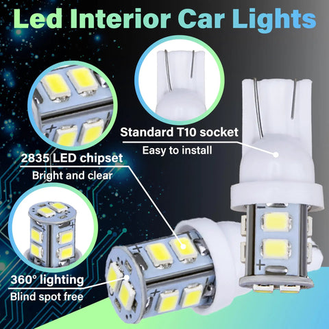 Close-up of 24 Pcs Interior LED Dome Lights For Cars 194 T10 DE3175 31mm 42mm Kit with standard T10 socket fitting.