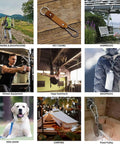 Collage showing various uses for Beefy 5.5 Inch Carabiner Clips Set Of 2 Stainless Steel 304 Snap Hooks in outdoor and fitness settings.