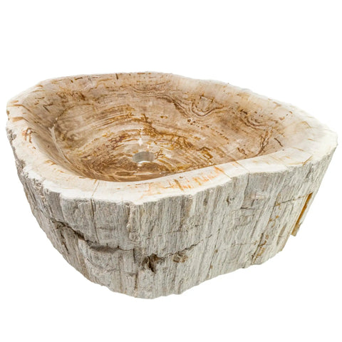Next Level Petrified Fossil Wood Vessel Sink Featuring Irregular Natural Stone Silhouette And Polished Interior For Above Counter Vanity Upgrade.