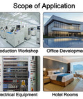 Image showcasing applications of Industrial Grade Cylindrical Ceramic Fuse in workshops, offices, electrical equipment, and hotels.