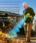 Man using Powerful Cordless Leaf Blower With 21V Battery And Charger to clear leaves in yard, highlighting lightweight design