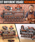 33 Inch Wide Power Tool Organizer Wall Mount Heavy Duty Cordless Tool Rack With 10 Drill Holders, 300 Lb Capacity, in workshop