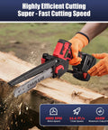 Person using 18V Mini Chainsaw With Auto-Oiler, 8-Inch Brushless Cordless Pruning Saw, 4000 RPM For Cutting Wood and Trimming Trees