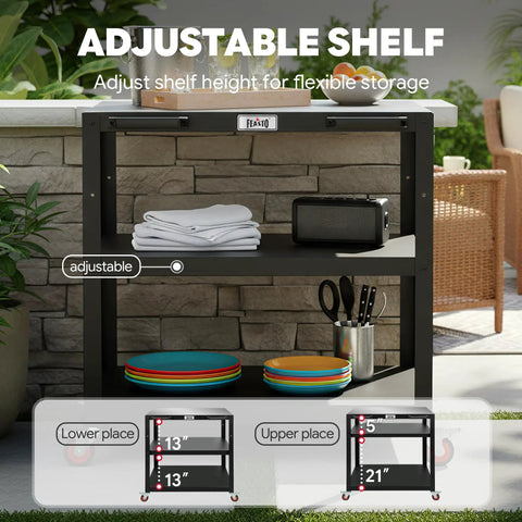 Heavy Duty Outdoor Pizza Oven Table 36 By 24 Inches With Locking Wheels 304 Stainless Steel Worktop Built Tough Three Shelf Prep Unit For Deck Patio BBQ And Parties