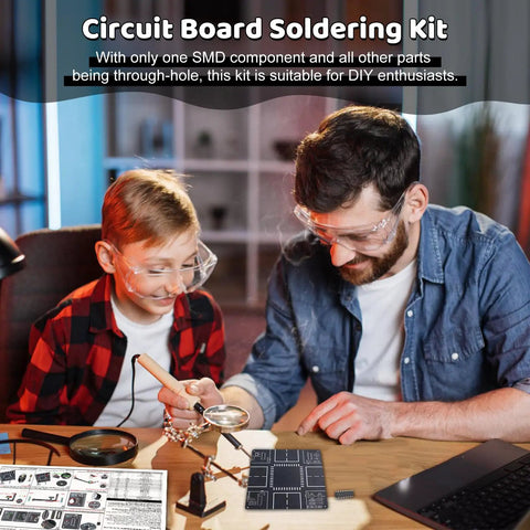 Father and son using LED Traffic Light Soldering Kit For DIY Fans And STEM Learners Realistic Traffic Signal Circuit Board