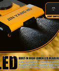 Rock Solid Heavy Duty Electric Machine Mover With Industrial Polyurethane Wheels And Beefy Copper Motor For Zero Sweat Factory Moves And Heavy Load Transporting Tasks showcasing LED headlights illuminating surface.