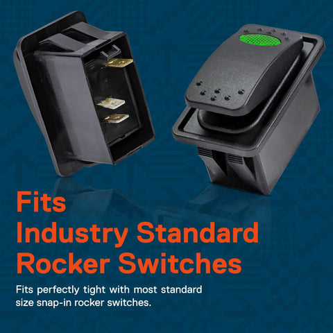 1 Slot Rocker Switch Panel Housing Kit With Industry Standard Fit Heavy Duty Construction Built To Last For A Clean OEM Look And Automotive Mount Rocker Switch Holder, close-up view showing black panel and switch.