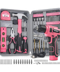 Pink 8V Cordless Drill Set And Tool Kit For Women Lightweight Rechargeable Power Drill Driver With Starter Tools Open Toolbox