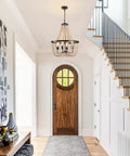 Fab Boho Wooden Bead Chandelier With Large Two Layer Maple Beads 4 Light Farmhouse Pendant Light in a bright entryway