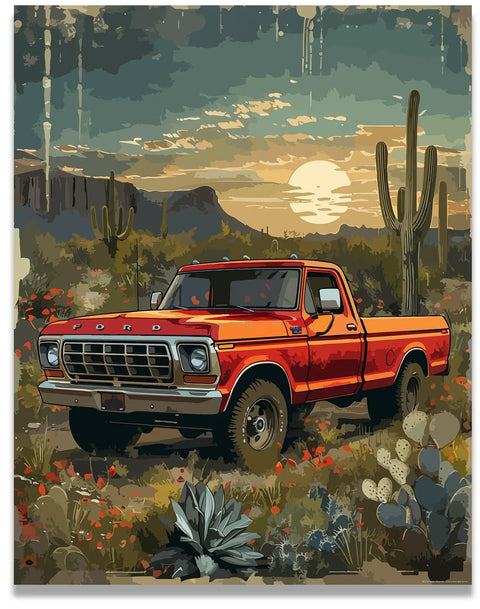 Steady Vintage Truck Wall Art Print For Rustic Home Decor, Classic 1950s Chevy Ford Pickup, Old School Truck Charm In Red, Country Style 11x14