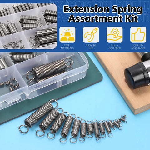 Stainless steel extension spring set, 96 pcs, double-hook, 15 sizes for machinery and industrial use