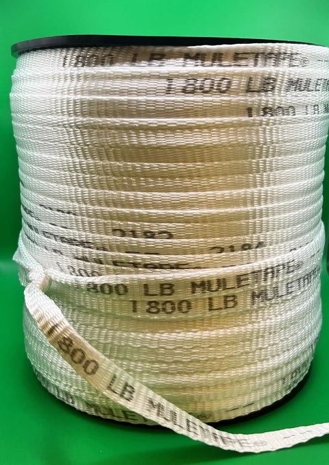 9/16 Inch Pull Tape Webbing 825 Feet Long 1800 Lb Tensile Polyester Mule Tape spool for heavy duty use, Made in USA