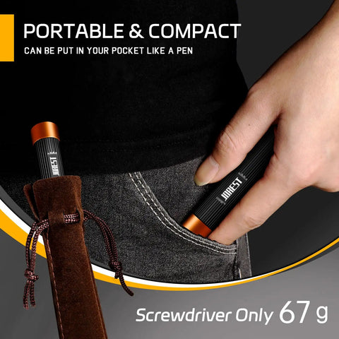 Pocket-sized 32 In 1 Magnetic Precision Screwdriver Set With Torx Bits being placed in jeans pocket, highlighting portability and compact design.