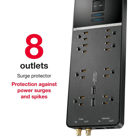 8 Outlet USB Wall Tap Surge Protector Power Strip With 2 USB Ports Go To Desk Charger Noise Filter Universal Compatibility