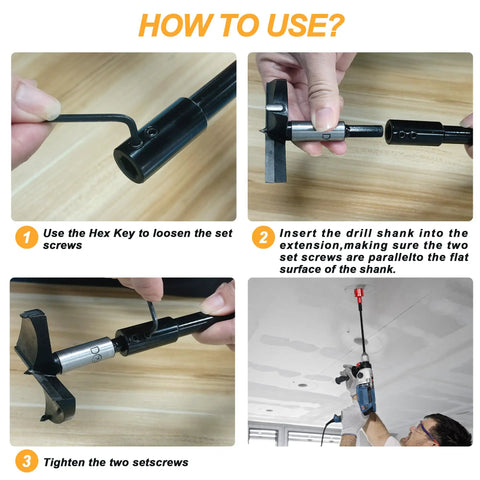 Step-by-step instructions for using 12 Inch Forstner Drill Bit Extension For Seven Sixteenths Inch Hex Shank Extends Drilling Depth By Over 10 Inches