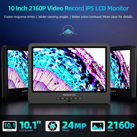 10.1-inch 2160P IPS LCD monitor for 20X 5000X HDMI Digital Microscope With 5 Lenses, 2160P UHD Video