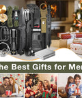 19 Piece Survival Kit For Outdoors Lovers Dope Fishing And Hunting Gadgets Included Essential Hiking Camping Gear Emergency Prep Tools Ideal Gift For Men Dads Husbands Teens Perfect Christmas Or Birthday Present in foam-lined box with various tools displayed.