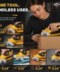 Cordless Electric Scissors With LED Light And USB C Charging cutting cardboard, plastic, leather, and carpet with smooth cuts.