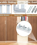 Image of Two Pack Sliding Closet Door Floor Guides With Carpet Risers For An Adjustable Fit For Doors From 3/4 To 1 3/8 Inch Thick, showcasing metallic finish, stable structure, smooth edges, and stainless steel screws.