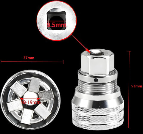 Adjustable Universal Socket Wrench For Ten To Nineteen Millimeter Nuts And Bolts Fits Three Eighths Inch Drive Ratchets And Power Drills