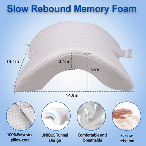 Couples Cuddle Pillow With Memory Foam Arched U Shaped Arm Hole For Travel Rest Office And Bed showcasing dimensions and features