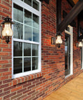 Brick porch with No Fuss Dusk To Dawn Sensor Outdoor Wall Sconce With Photocell, oil rubbed brown finish, rustic lanterns
