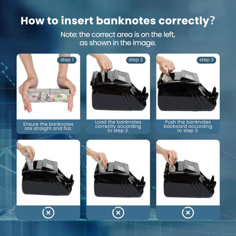 Pro Grade High Speed Money Counter Machine With UV MG IR DD Detection usage instructions, inserting banknotes correctly