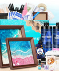Ocean Resin Art Kit All In One For Beginners With Frames And Tools Epoxy Resin Set displayed with contents including frames and resins