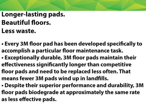 Text about 3M's durable, long-lasting floor pads and their environmental benefits.