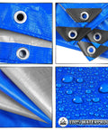 Heavy Duty 8x12 Foot Tarp 7 Mil Waterproof Poly Tarpaulin with UV Resistant Shield, blue and silver, metal grommets, waterproof surface