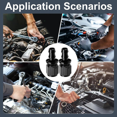 Two Pack 6AN Female To 3/8 Inch Barb Hose Fittings Leak Proof 37 Degree Flare Chamfer Deep Thread Ideal For Fuel Lines Oil Coolers Transmission Coolers Automotive Marine And Industrial Use black anodized fittings for engine and fuel systems