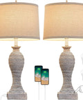Lit 27-Inch Table Lamps For Living Room Set Of 2 Farmhouse Touch Lamps with USB charging and bulb inclusion