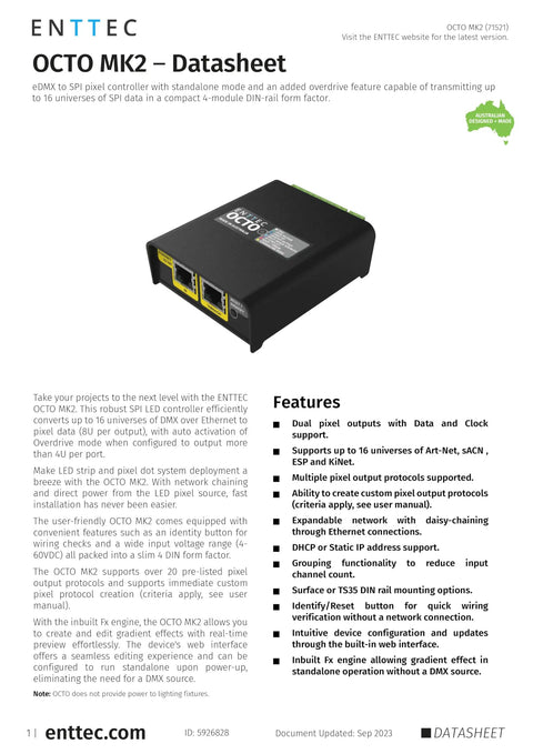Image of OCTO Mk2 8 Universe eDMX To LED Pixel Converter And DMX Over Ethernet DIN Rail Controller With Standalone FX Mode.
