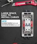 63 Amp DC Solar Disconnect Switch Isolator 1000V for Solar Power Weatherproof RV Breaker Box with internal view of components