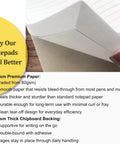 Close-up of 60-page Weekly To Do List Planner Notepad showing smooth, thick paper and durable chipboard backing for office productivity.