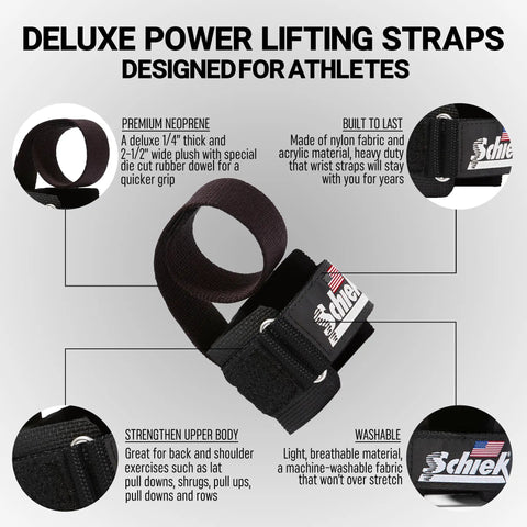 Heavy Duty Powerlifting Wrist Straps With Neoprene Comfort And Nylon Strap For Maximum Grip, designed for athletes with features highlighted