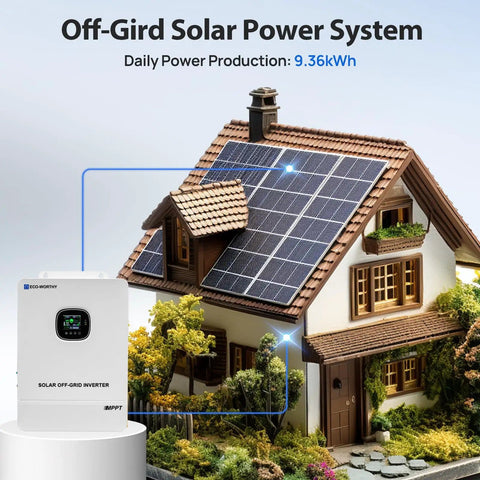 Off Grid Solar System Kit For Home With 2340W Solar Array, 10kW Inverter, And Two 48V 100Ah Lithium Batteries Delivers About 9.36kWh