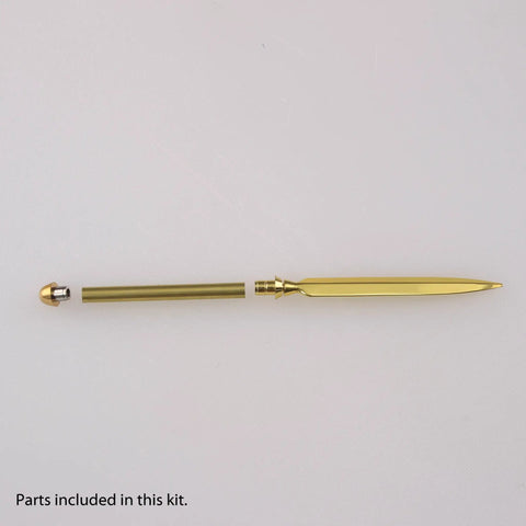 Premium Gold Woodturning Jig Set For Crafting Letter Openers Six Pack showing a gold letter opener assembly components.