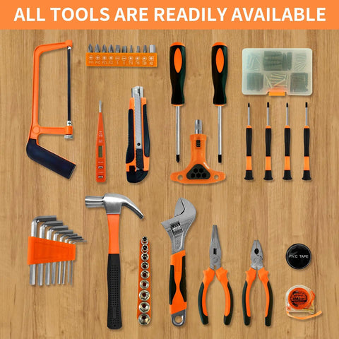 All In One 104 Piece Home Repair Tool Kit With Blow Case Ratchet Handle And Essential Hand Tools For Home Office And DIY Projects