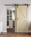 Double 36x84 Inch Solid Wood Panel Bypass Barn Door For 63x84 Opening With Sliding Hardware Kit Unfinished Surface Ready To Stain