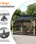 10x10 Gazebo Replacement Mesh Netting, Durable Polyester Screen With 4-Panel Sidewalls And Double Zippers installed on patio.