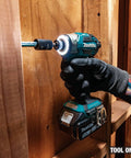 No-Bull 18 Volt Cordless Impact Driver Built Around A Brushless Motor And Four Speed Quick Shift Mode delivering 3600 RPM in use.